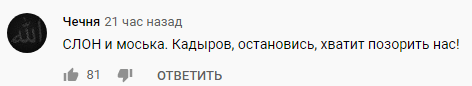 Скриншот комментария к видео Тумсо Абдурахманова "О контрсанкциях Кадырова против США", https://www.youtube.com/watch?v=bX2frmvWeBU