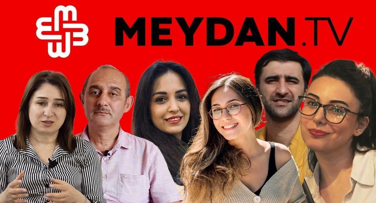 Журналисты, арестованные по делу Meydan TV. Фото и коллаж: Meydan TV https://www.meydan.tv/ru/article/mezhdunarodnye-npo-osudili-zaderzhaniya-sotrudnikov-mejdan-tv/