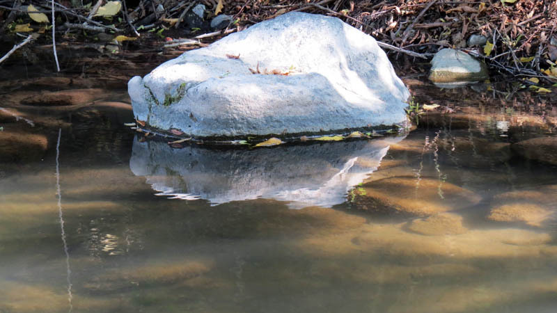 Отражение валуна в воде.